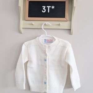 Blue Bird Cream Kids Sweater with Pastel Buttons